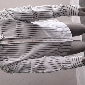 Men long sleeve button front shirt large